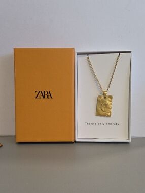 Zara Gold Textured 'C' Charm Necklace